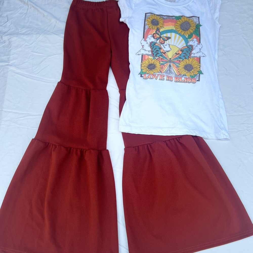 Boho girls bell bottom outfit like new